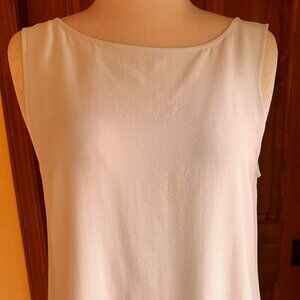 Eileen Fisher Silk Georgette Crepe Bateau Neck Sleeveless Tunic, Bone, SZ M, NWT